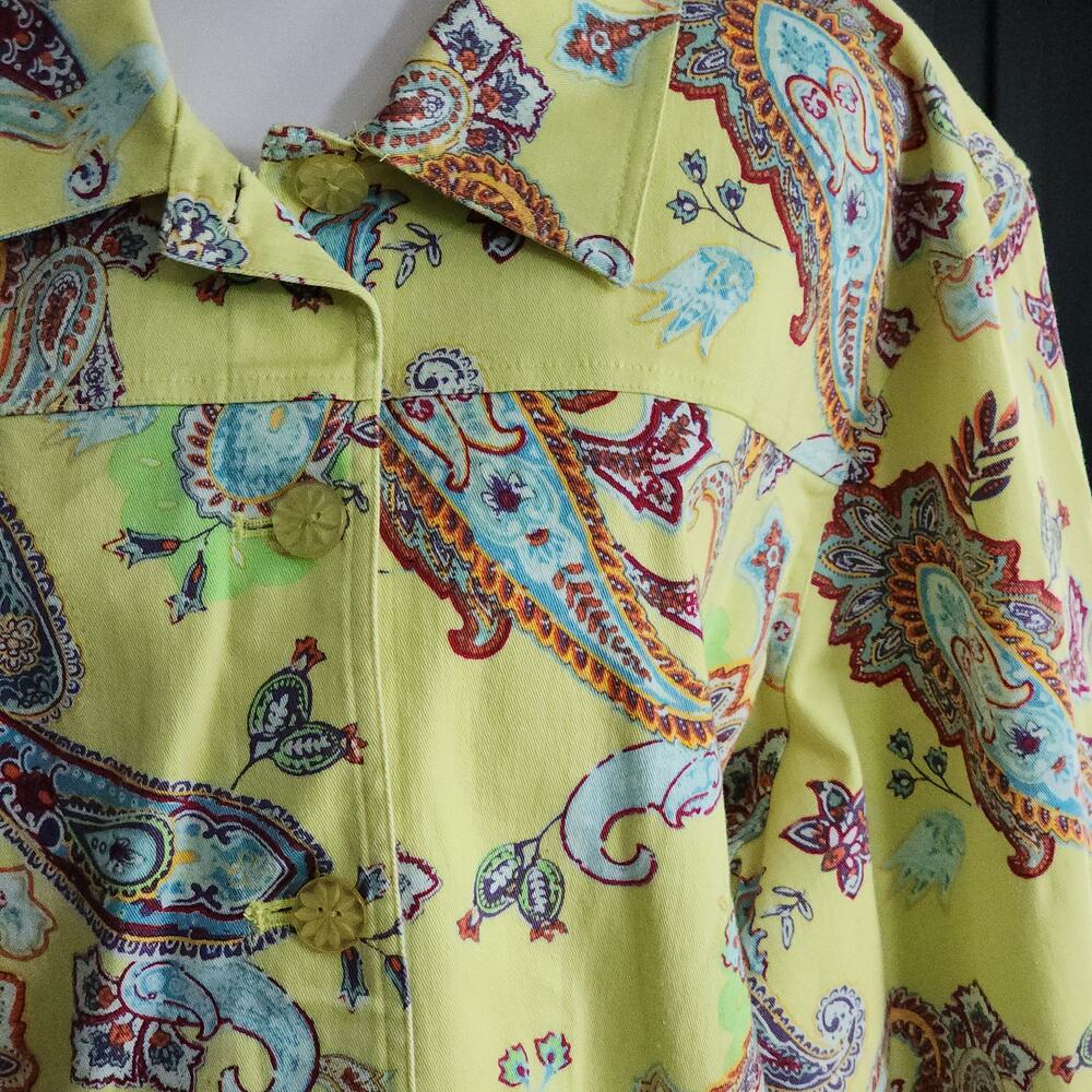 Y2K Coldwater Creek Kaleidoscope Paisley Cotton Trucker Jacket Sz XL